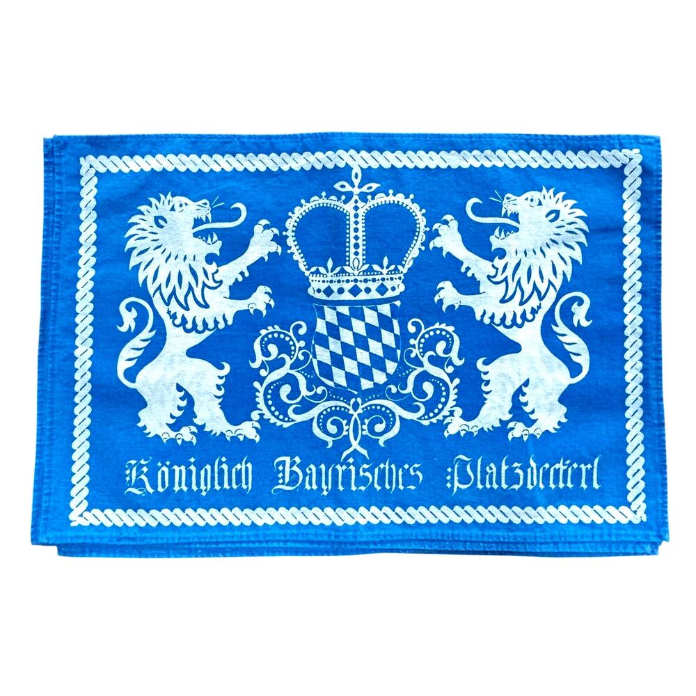 Vintage Scandinavian cotton placemats blue & white lions & crown faded set of 4